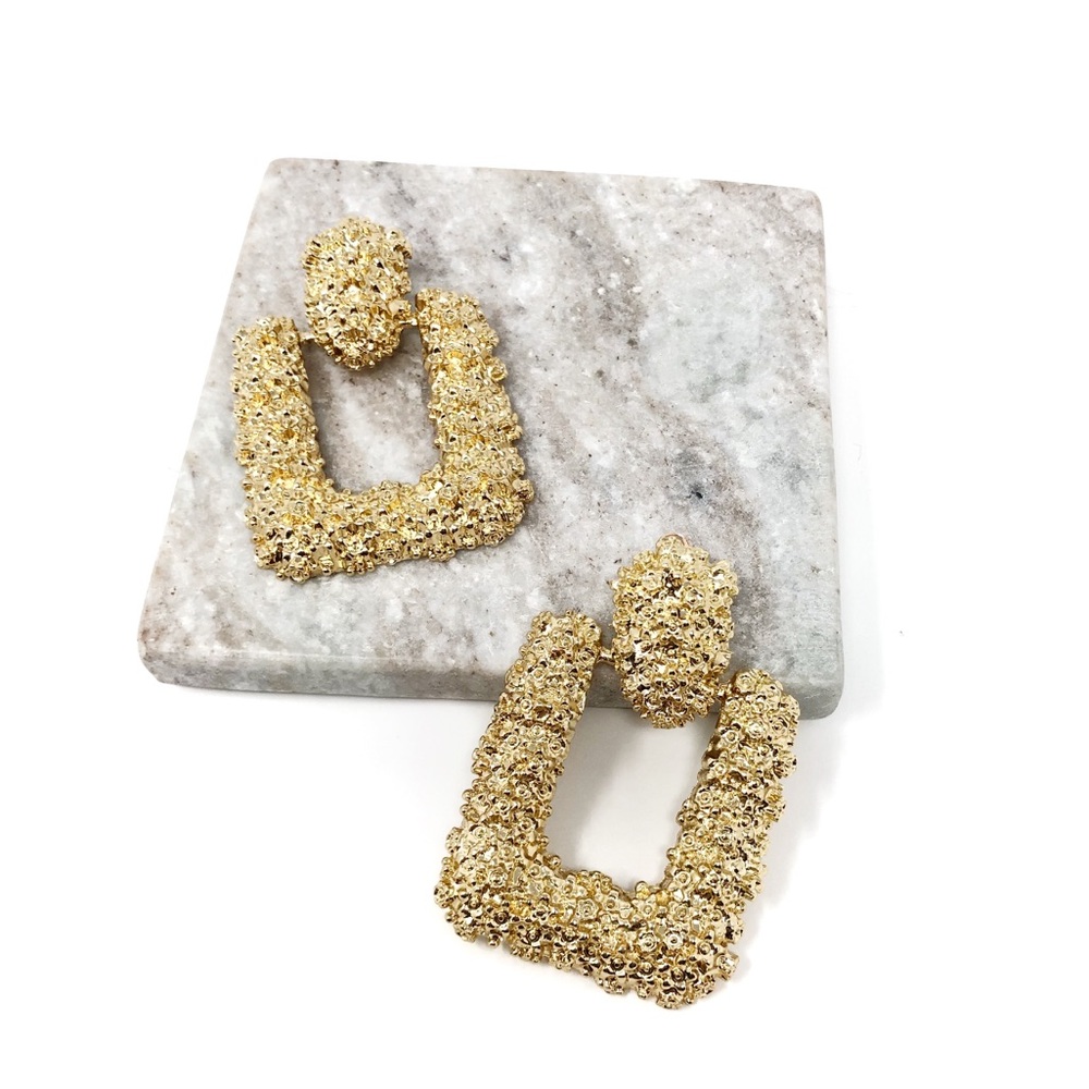 Zara Gold Textured Earrings - Picture 2 of 4